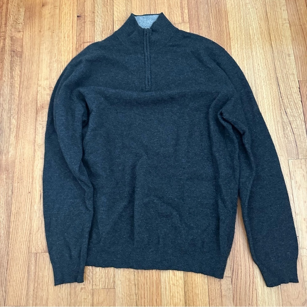 Club Room Cashmere Sweater Mens Gray Stretch Mock Neck 1/4 Zip(O)